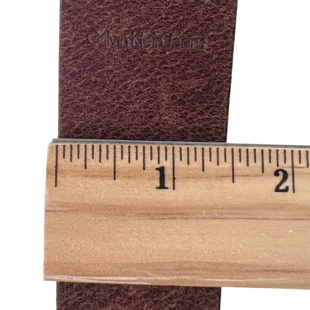 CK Y2K Brown Leather Belt Silver-Tone Wide Buckle Distressed Casual Women's XL - Picture 7 of 7